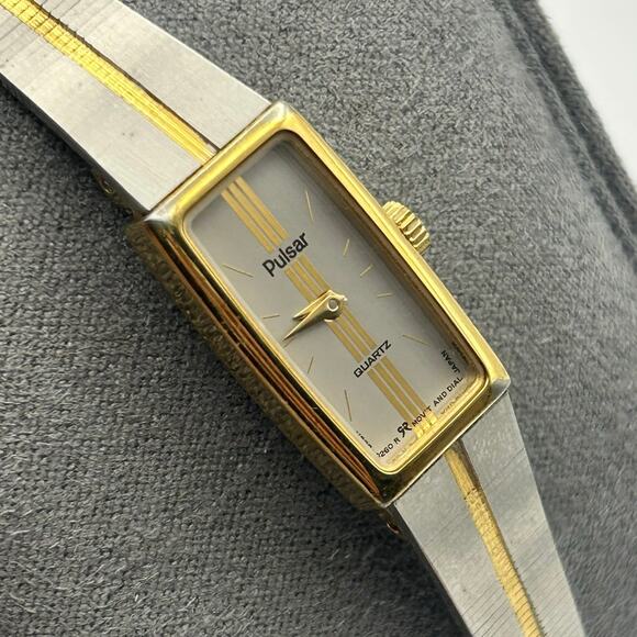 Vintage Pulsar Two-tone Rectangular Dial Tank Women’s Watch Working New Battery main image 6